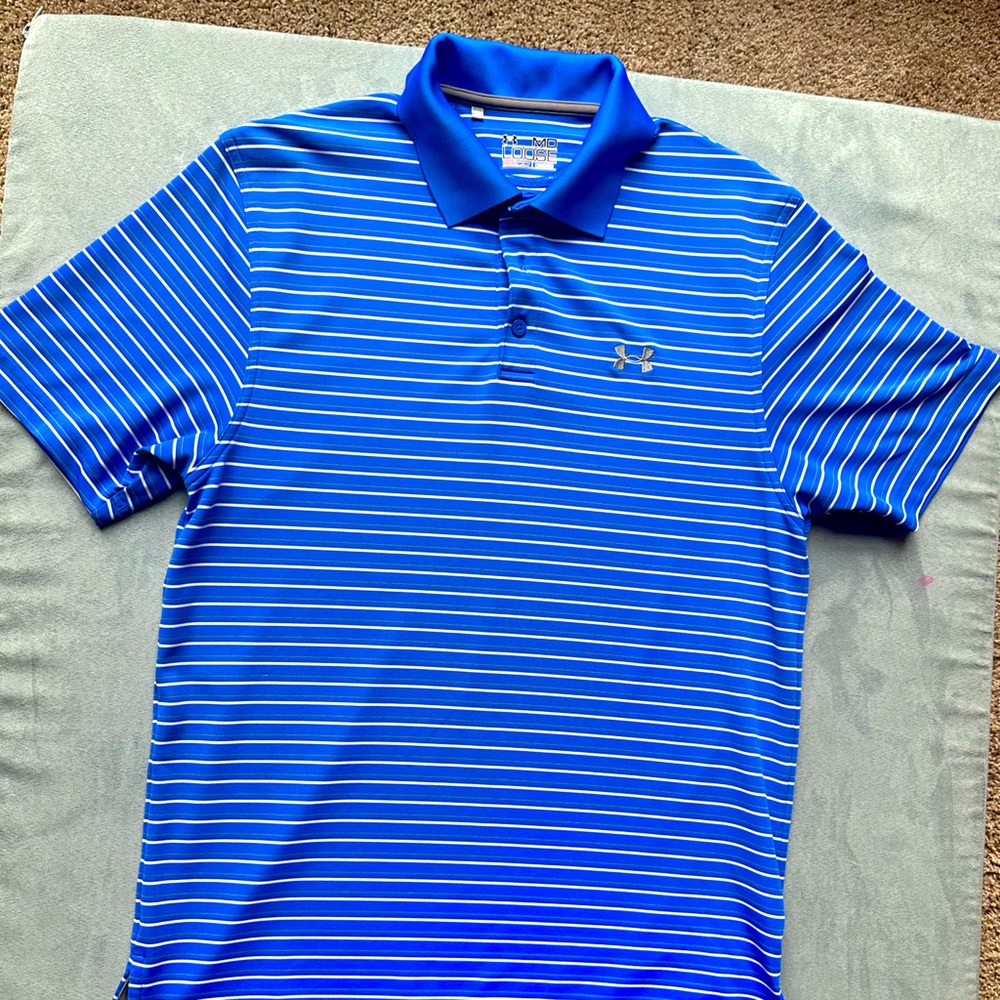 Men’s Under Armour Blue Striped Polo (M)